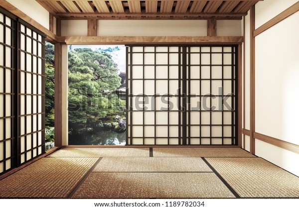 living room\
interior in and minimal design with Tatami mat floor and Japanese,\
empty room interior, 3D\
rendering