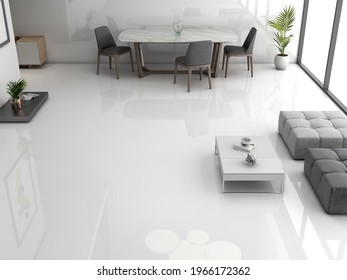 Living Room interior mockup with gray fabric sofa and chair with other decorations, windows and free space. front view 3d rendering 3D illustration