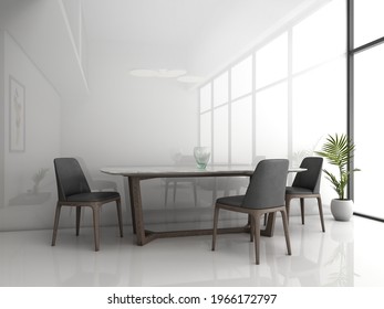 Living Room interior mockup with gray fabric sofa and chair with other decorations, windows and free space. side view 3d rendering 3D illustration