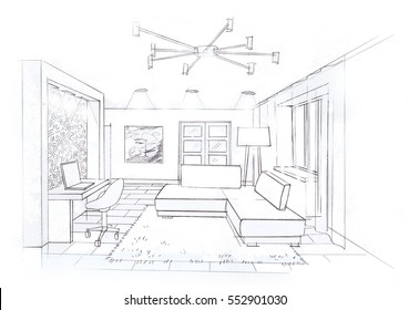 Living Room Interior Sketch.