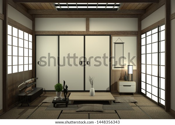 Living Room Japanese Style Decoration Japan Stock Illustration