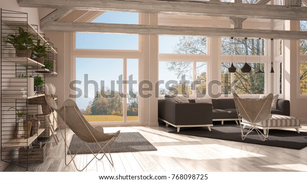 Living Room Luxury Eco House Parquet Stockillustration 768098725