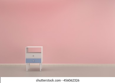 Living Room Pink Rose Wall With Two Tone Cabinet Interior Background-3D Rendering