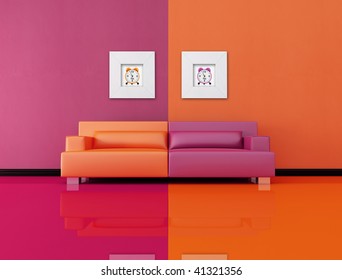 Living Room In Pop Art Style, The Image On Wall Are My Rendering Composition