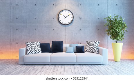 Living Room Or Saloon Interior Design With Under Light Wall 3d Rendering