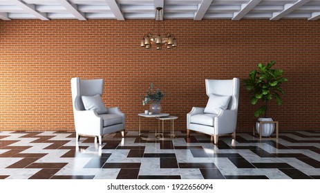 Living room with Wall Background. 3D illustration, 3D rendering - Shutterstock ID 1922656094