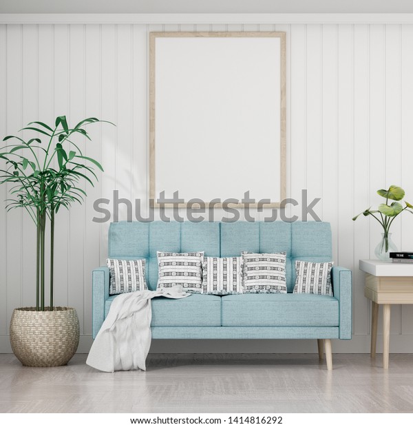 Living Room White Wall Light Blue Stock Illustration 1414816292