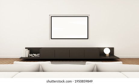 Livingroom Design Modern And Minimal,White Sofa,Cabinet  TV Black Gloss,Lamp Table -3D Render