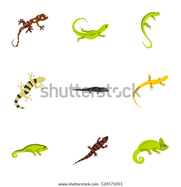 Lizard Icons Set Flat Illustration 9 Stock Illustration 524575051