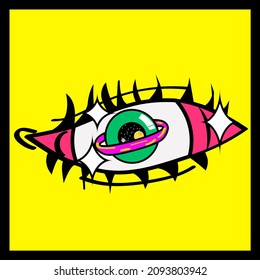 llustration 1x1. eye. space in the eyes on a yellow background. 