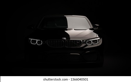 lmaty, Kazakhstan February 10, 2019. BMW M4 F82 on the black background. 3D render
