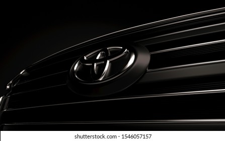 lmaty, Kazakhstan Oktober 29, 2019. Toyota Land Cruiser LC200 on the dark background. 3D render