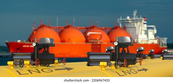 LNG Pipeline And Terminal.LNG Transport Facilities.3D Illustration.	