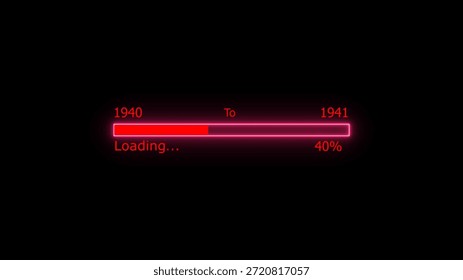 Loading 100 percent complete progress bar digital interface technology modern design white color 4k illustration. New year 1940 to 1941 loading. Neon bright rectangle frame black background.