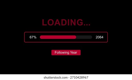 A loading bar shows 67% completion and the year 2064. The bar is red against a black background. Clear details and vibrant colors enhance visual appeal.