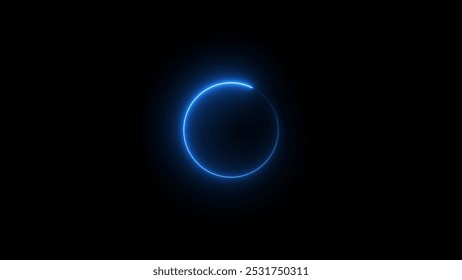 Loading circle neon glowing blue color Animation. Download Progress, Preloaded Interface Buffering. Neon light circle frame rotation loading background.
