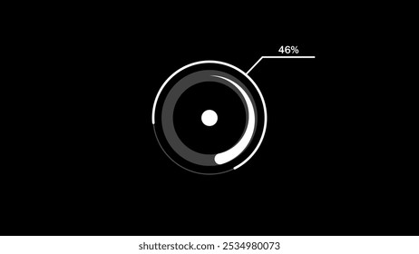 loading icon illustration white color 46% circle. white color storage pie chart on black background.