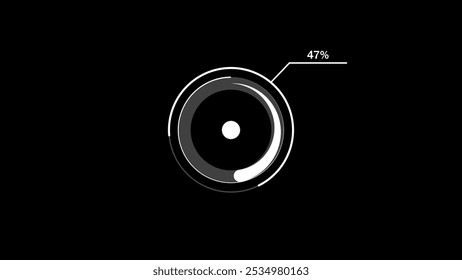 loading icon illustration white color 47% circle. white color storage pie chart on black background.