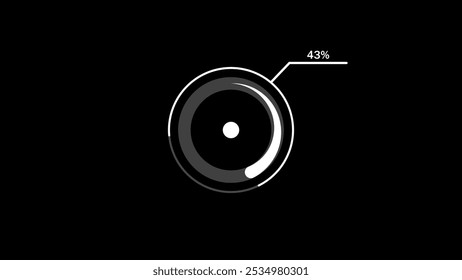 loading icon illustration white color 43% circle. white color storage pie chart on black background.