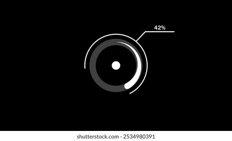loading icon illustration white color 42% circle. white color storage pie chart on black background.