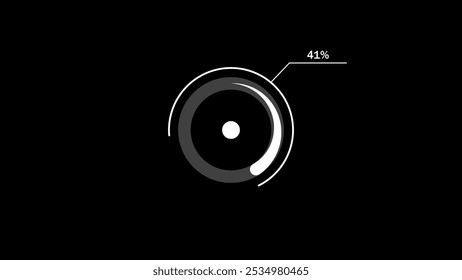 loading icon illustration white color 41% circle. white color storage pie chart on black background.
