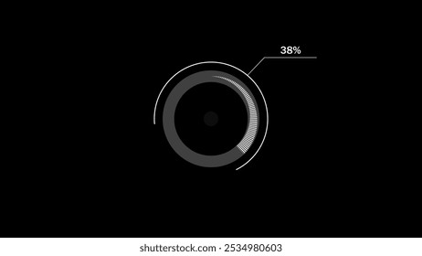 loading icon illustration white color 38% circle. white color storage pie chart on black background.
