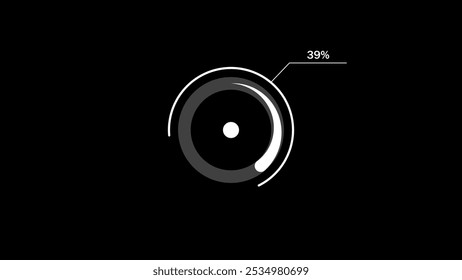 loading icon illustration white color 39% circle. white color storage pie chart on black background.