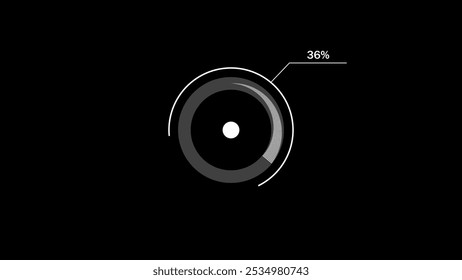 loading icon illustration white color 36% circle. white color storage pie chart on black background.