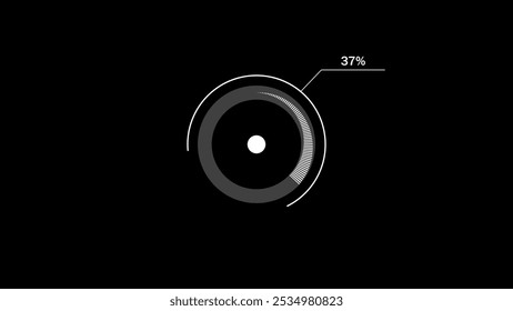 loading icon illustration white color 37% circle. white color storage pie chart on black background.