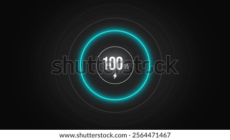 Loading screen at 100%, screen cell phone display while charging battery 100%.