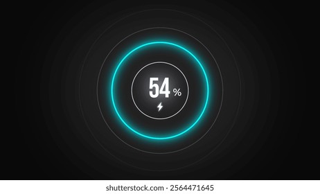 Loading screen at 54%, screen cell phone display while charging battery 54%.