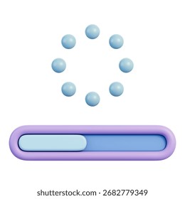 Loading spinner and progress bar with circular dots, showing status, progress, download, upload, install and processing for UI, app and web. Isolated on white background, 3d illustration.