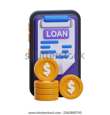 loan application 3d icon isolated on white. online loan application 3d render. coin with loan application 3d illustration.