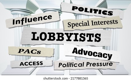 Lobbyists News Headlines Lobbying Advocates PACs Influence 3d Illustration