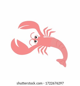 Lobster with big eyes isolated on a white background. Marine life. Illustration for children's books, coloring books, children's room design, textiles, posters, holiday decoration - Powered by Shutterstock