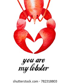 Lobster Character  Happy Valentine's Day tag  mug  poster  greeting card design  Calligraphy phrase 