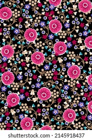 Local floral patterns moving background on colorful backdrop fabric

