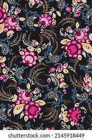 Local floral patterns moving background on colorful backdrop fabric

