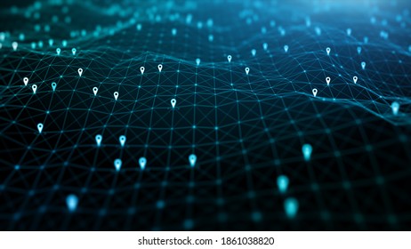 Location Icons Of Gps Navigation, Global 5g High Speed Internet Connection And Big Data Analysis Process Background