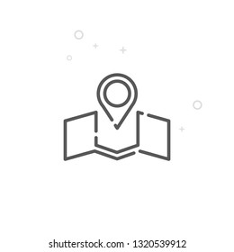 Location Line Icon. Wedding Venue Symbol, Pictogram, Sign. Light Abstract Geometric Background. Editable Stroke. Adjust Line Weight. Design With Pixel Perfection.