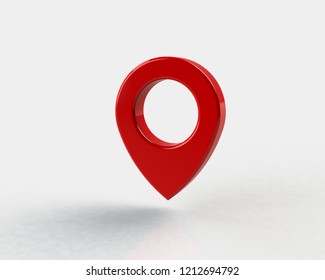 LOCATION pin glossy red arrow. The concept of tagging a sign landmark needle tip to create a route search. Isolated on white background 3D rendering 3D.
