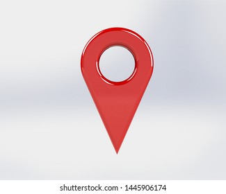LOCATION pin glossy red arrow. The concept of tagging a sign landmark needle tip to create a route search. Isolated on white background 3D rendering 3D. – Illustration  