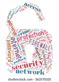 Lock and computer security, word cloud concept on white background. 