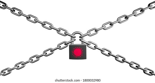 Lock With Covid-19 Icon And Chain Isolated On White Background - 3D Illustration