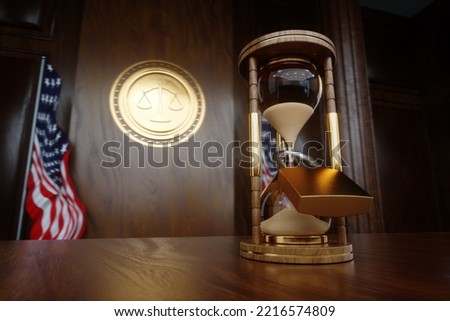 lock hangs on the Classic Hourglass. Prison concept, life sentence, time stolen. 3D illustration, 3D rendering Foto d'archivio © 