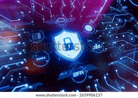 Lock icon on a digital lcd display with reflection. Concept of data protection, cyber security, privacy, network security system, personal data, verification, secure access and. 3D Illustration