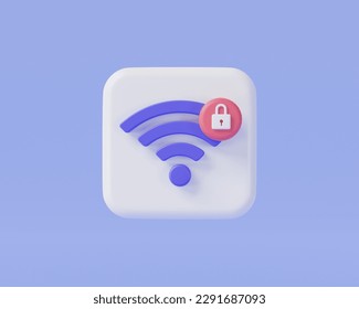 Lock wifi signal icon. Internet and Private network, wireless internet, Wi-fi symbol, Wireless protection, Wifi zone, password, wi-fi security. Wifi lock concept. 3d minimal render illustration - Powered by Shutterstock