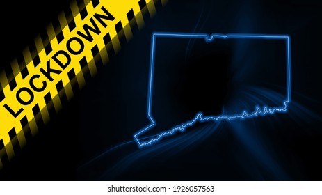 Lockdown Connecticut, Outline Map Coronavirus, Outbreak Quarantine On Dark Background