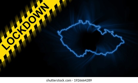 Lockdown Czech Republic, Outline Map Coronavirus, Outbreak Quarantine, On Dark Background