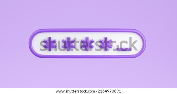 Locked password field 3d render - input box with\
asterisks for passcode or pin isolated on purple background.\
Concept of login or user registration. Entering otp or two steps\
authorization\
code.